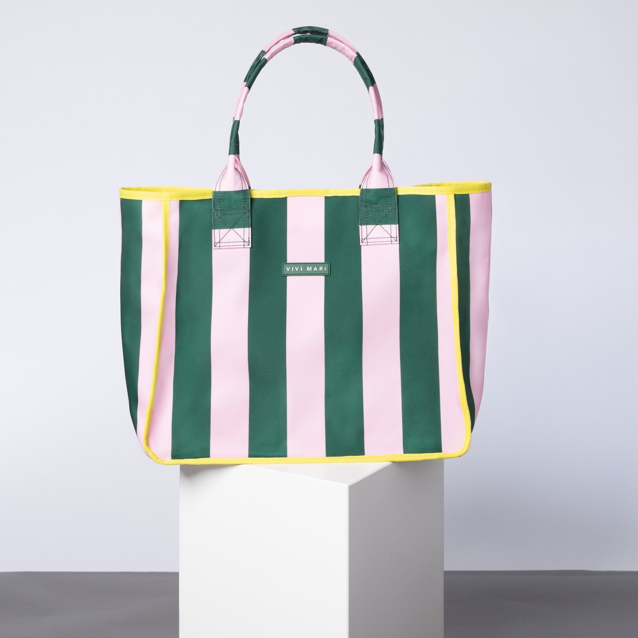Carry All Bag - bold stripes green/rosé - VIVI MARI