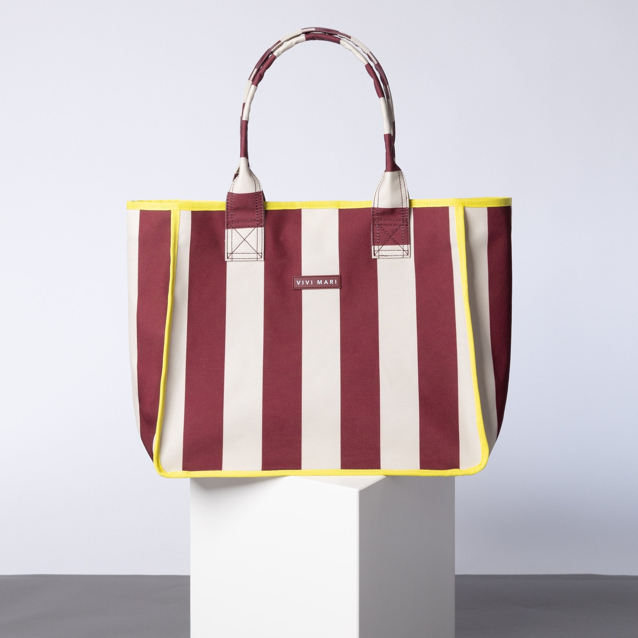 Carry All Bag - bold stripes wine red/sand - VIVI MARI