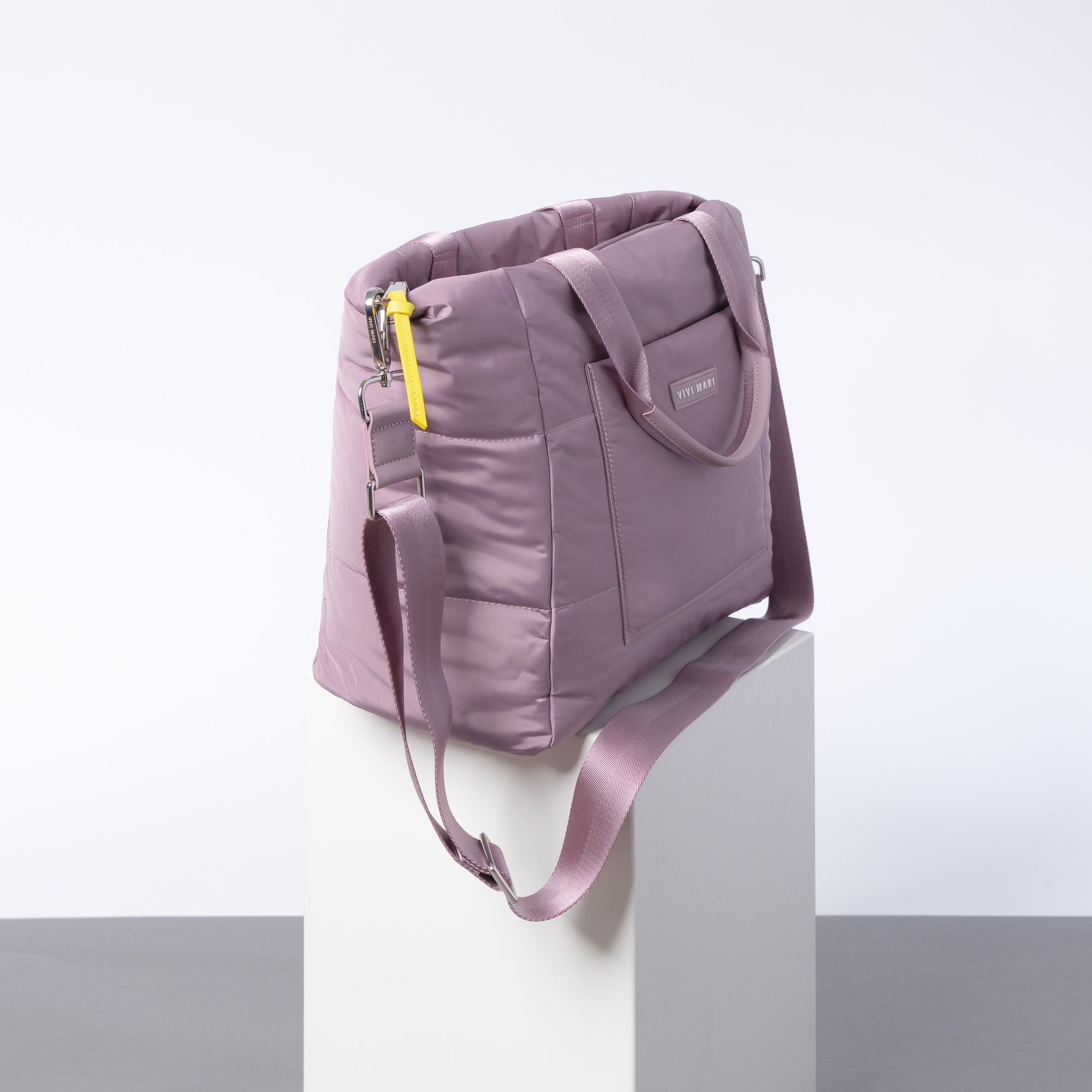 padded tote bag medium + strap basic woven slim - ash plum - VIVI MARI