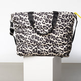 padded tote bag large + strap basic woven slim - leo splashes black/sand - VIVI MARI