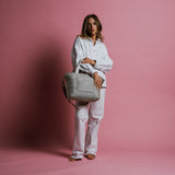 padded tote bag medium + strap basic woven slim - stone - VIVI MARI